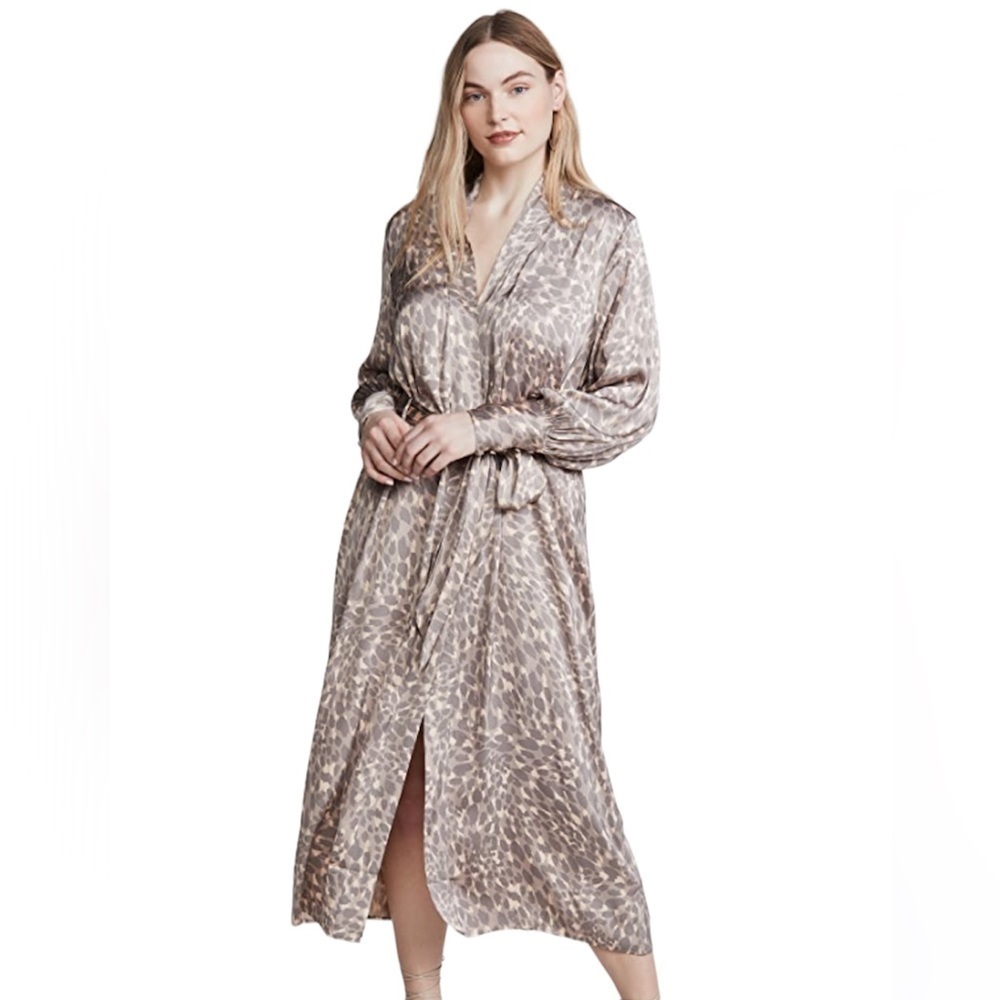 Good American Honey Leopard Satin Wrap Dress